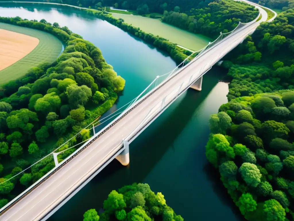 Un puente icónico integrado en un paisaje natural, mostrando armonía entre ingeniería y naturaleza