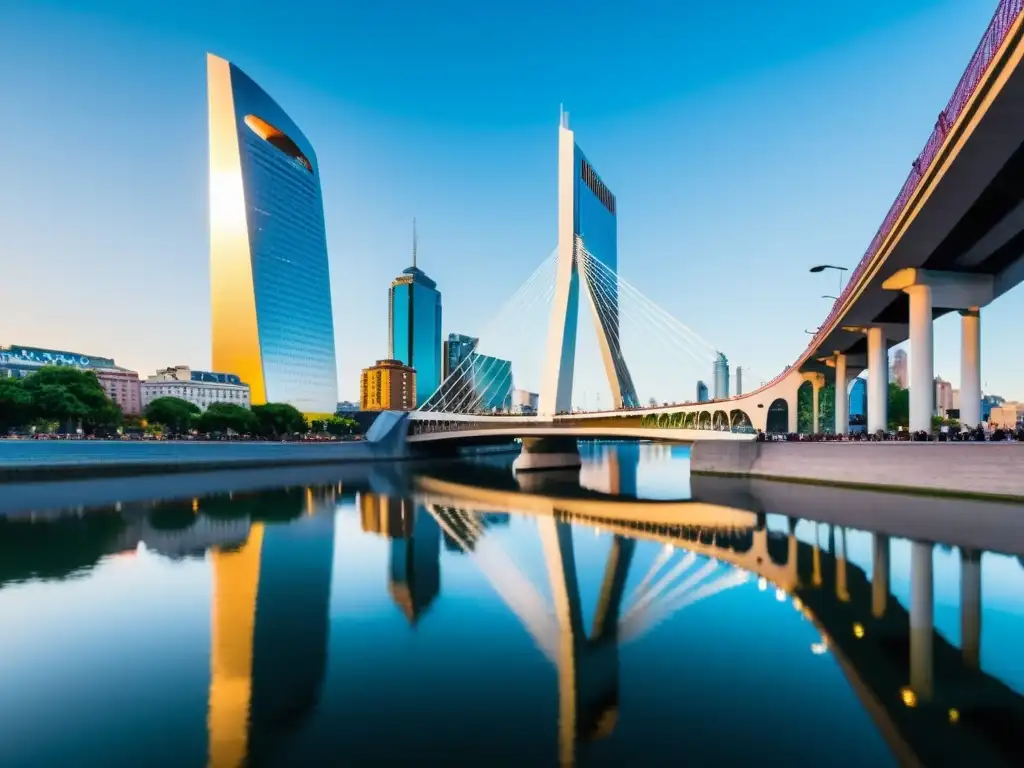 Un puente icónico en América Latina: Puente de la Mujer en Buenos Aires, Argentina, destaca su diseño moderno y elegante sobre el paisaje urbano