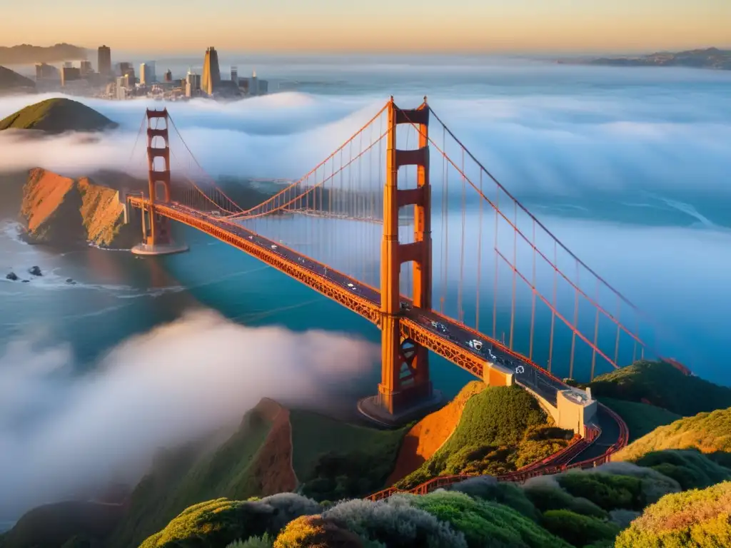 Un puente icónico, el Golden Gate, emerge de la niebla con un impacto cultural y belleza natural impresionantes