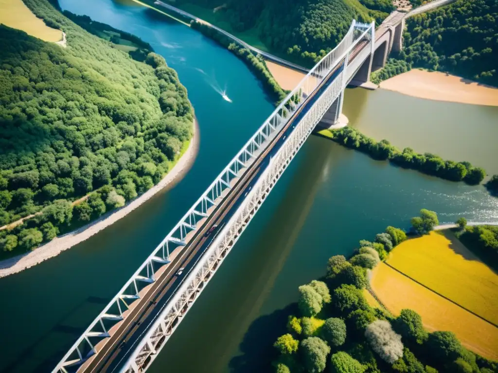 Un puente icónico se alza sobre un río, resaltando su increíble estructura de acero