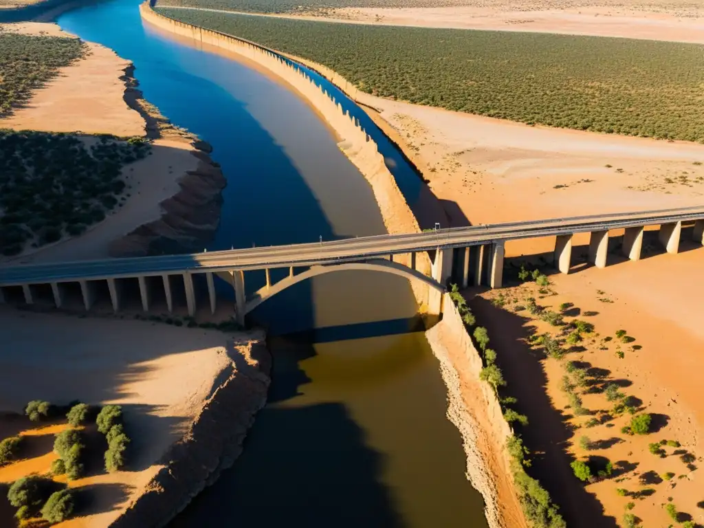 Un puente icónico desafiando la sequía con su majestuosidad, simbolizando la adaptación a condiciones extremas