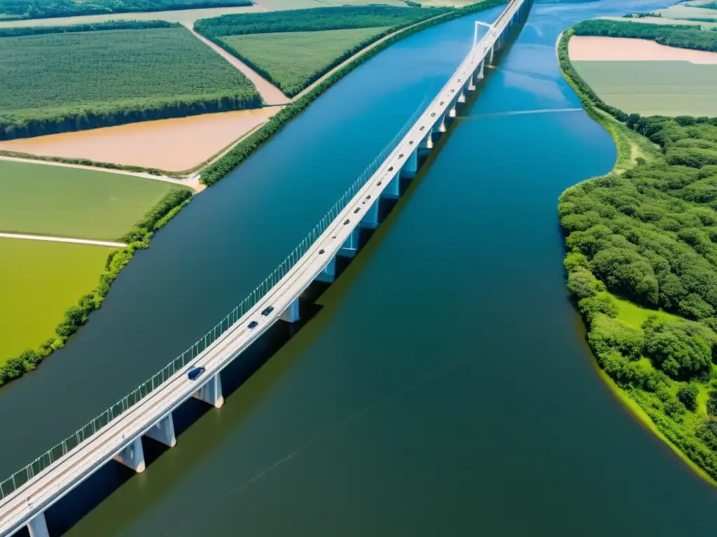 Puente inteligente gestionando recursos hídricos en armonía con la naturaleza y la innovación tecnológica