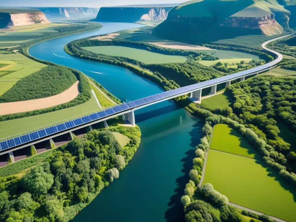 Un puente inteligente sostenible que impacta positivamente en el medio ambiente, integrando tecnología verde y armonía con la naturaleza