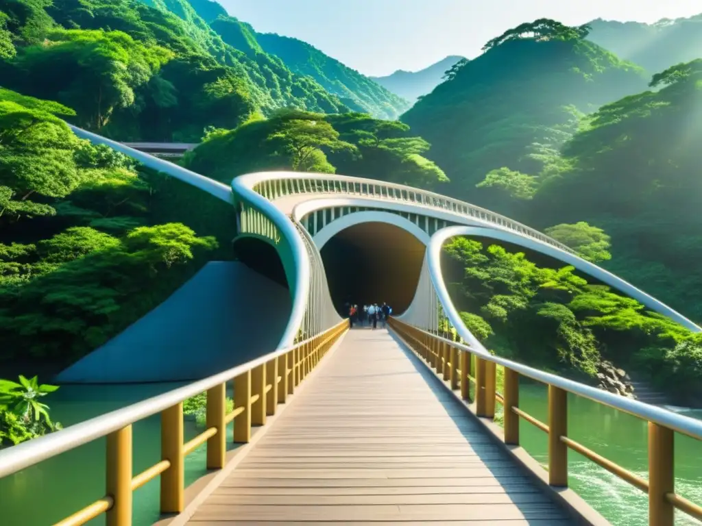 Puente de la Luna en Taipei: arquitectura única se fusiona con la naturaleza, reflejando luz cálida y actividad humana