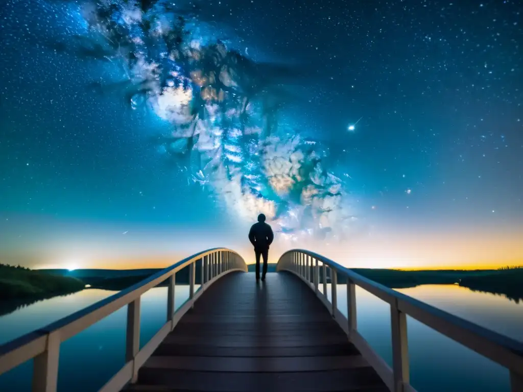 Un puente majestuoso bajo un cielo estrellado de 8k, ideal para observar las mejores estrellas