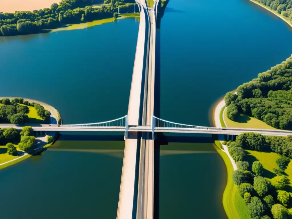 Un puente moderno se integra armoniosamente con la dinámica del río, creando un equilibrio visual y estructural