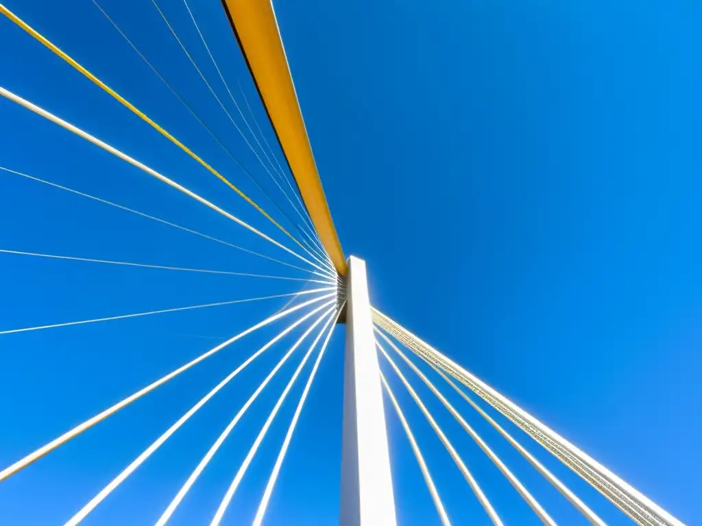 Un puente moderno de diseño impresionante, capturado en ángulo bajo para resaltar los detalles de su construcción