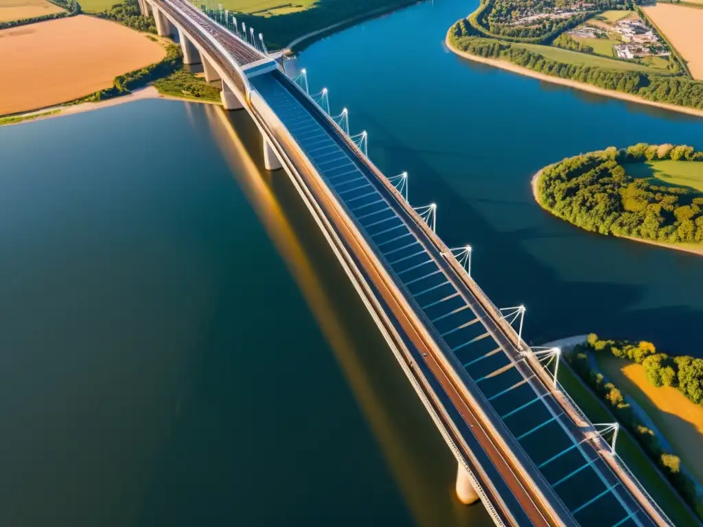 Un puente moderno y estructuralmente impresionante se destaca en una fotografía aérea detallada en 8k