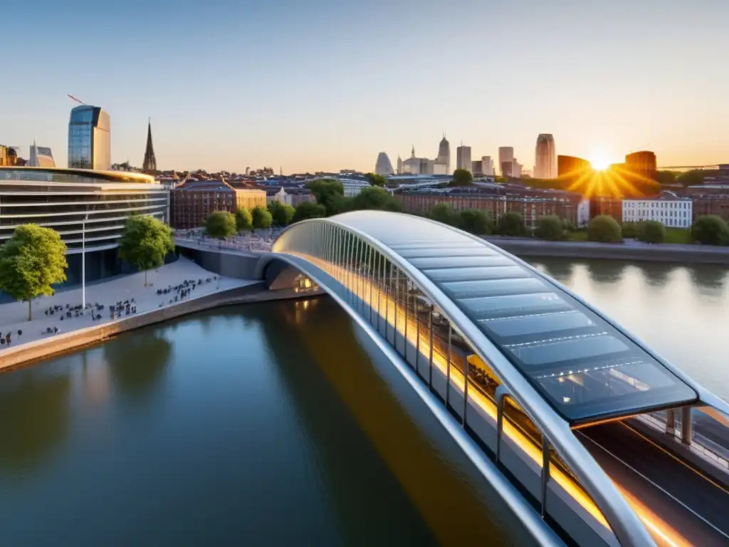 Un puente moderno con materiales piezoeléctricos integrados que generan energía