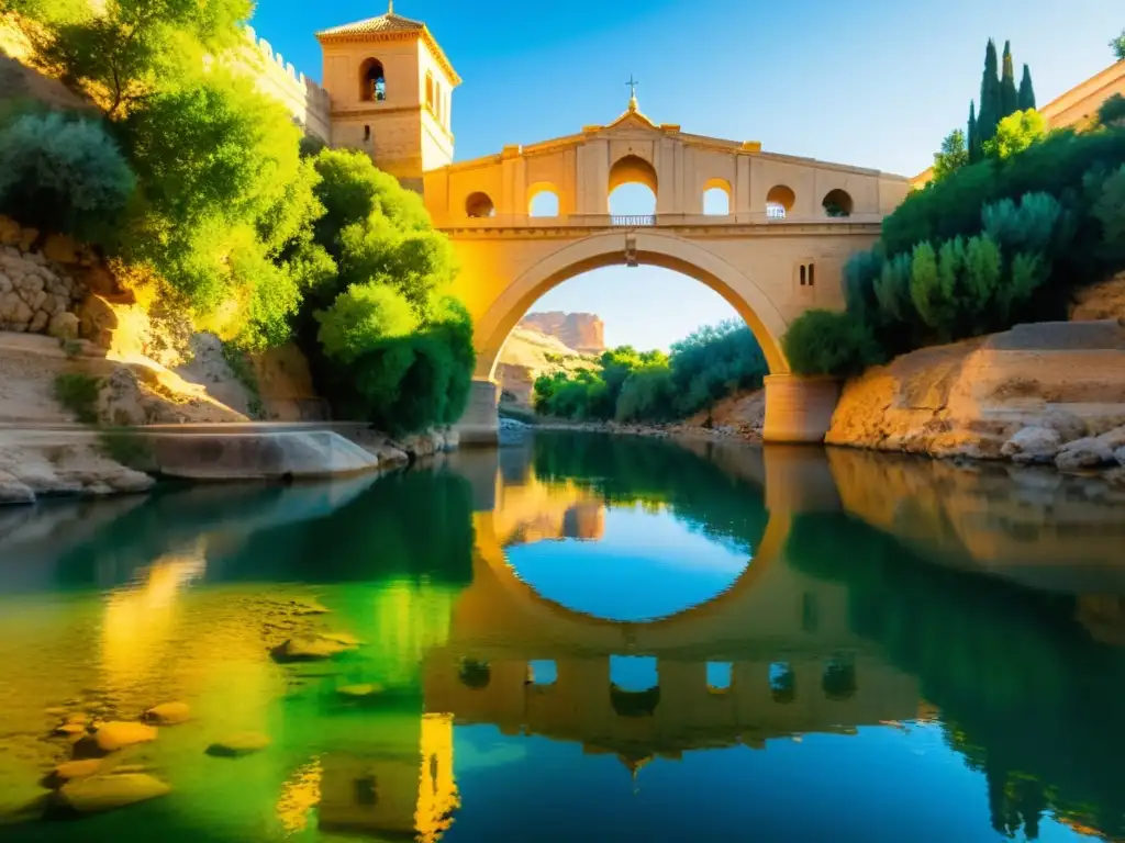 El Puente de los Peligros en Murcia, España, se alza majestuoso sobre el río Segura, bañado por la cálida luz del sol