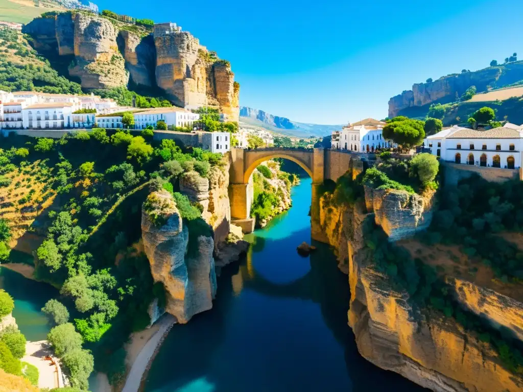 Un puente de piedra antiguo sobre el impresionante cañón El Tajo en Ronda, España, evocando historia y leyendas puente Ronda