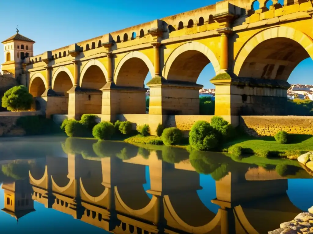 Visualización 3D del Puente Romano de Córdoba: detalle arquitectónico e histórico con dramática interacción de luz y sombra