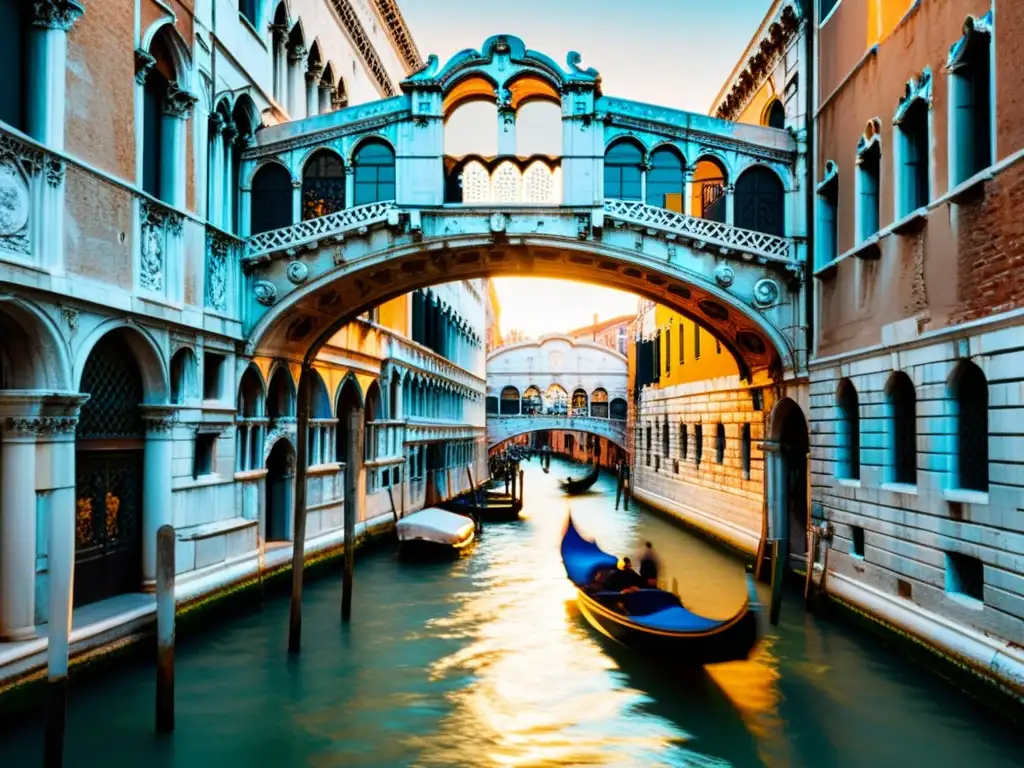 El Puente de los Suspiros en Venecia al atardecer, reflejando su belleza y romance