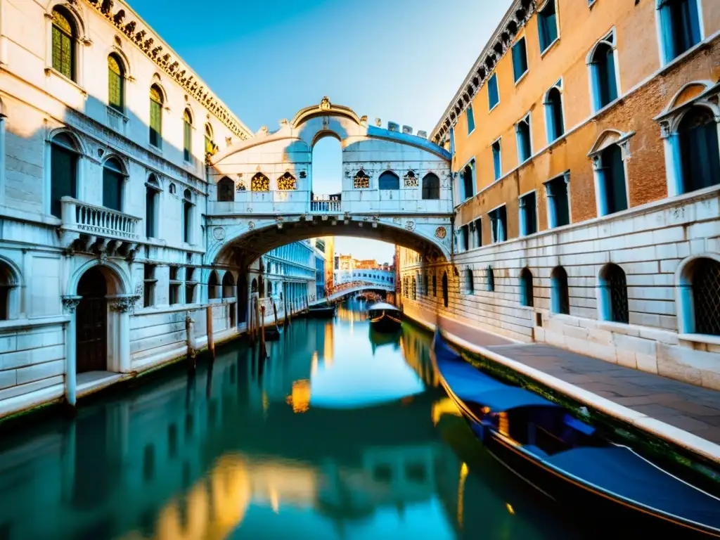 El Puente de los Suspiros bañado por la cálida luz del atardecer en Venecia, reflejando la historia y leyendas del Puente de los Suspiros