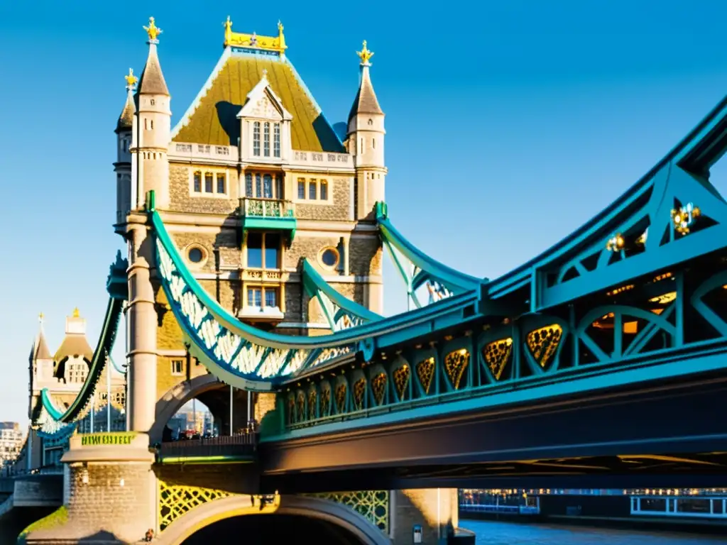 El Puente de la Torre de Londres muestra su historia en cada detalle, resplandeciendo bajo el cálido sol de la tarde sobre el Támesis