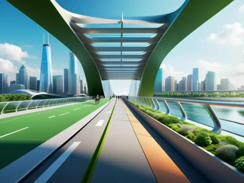 Puente urbano futurista con tecnologías de salud integradas y diseño sostenible