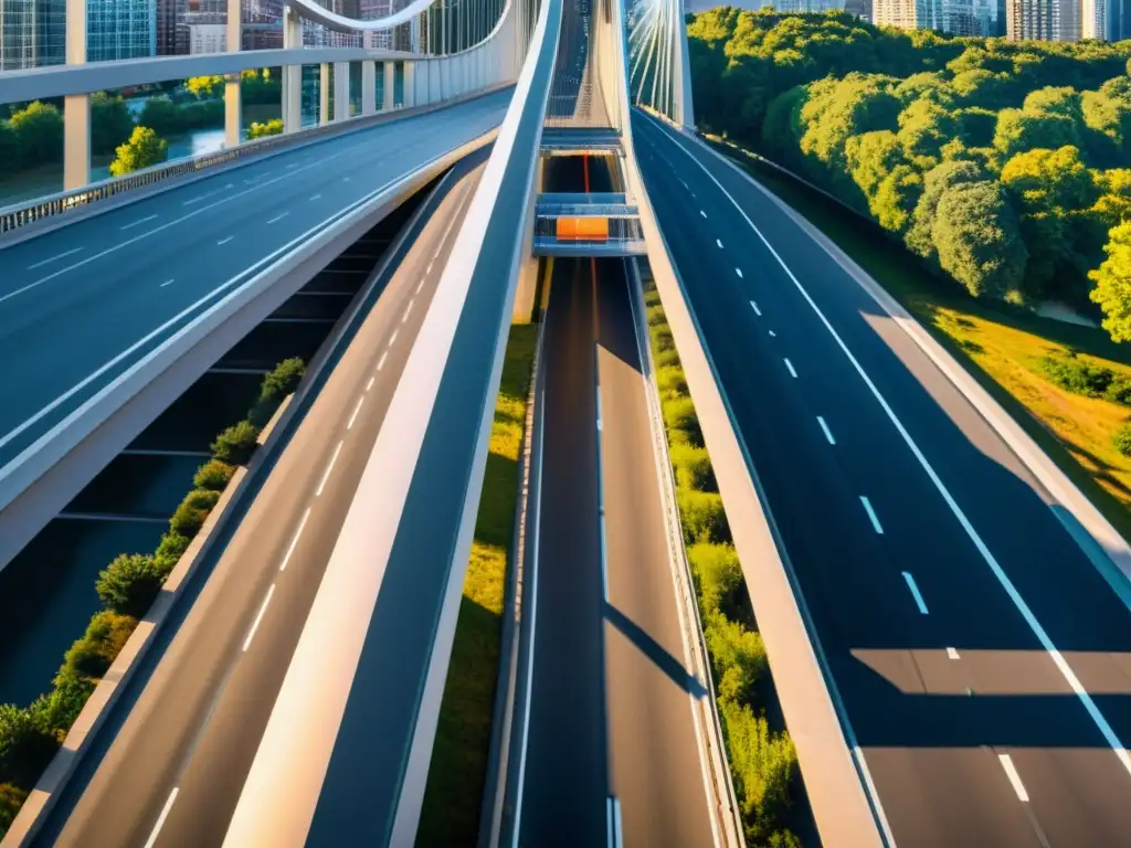 Puentes como centros de datos: Una vista impactante de un puente urbano moderno, con diseño arquitectónico intrincado y potencial para innovación tecnológica en las ciudades inteligentes