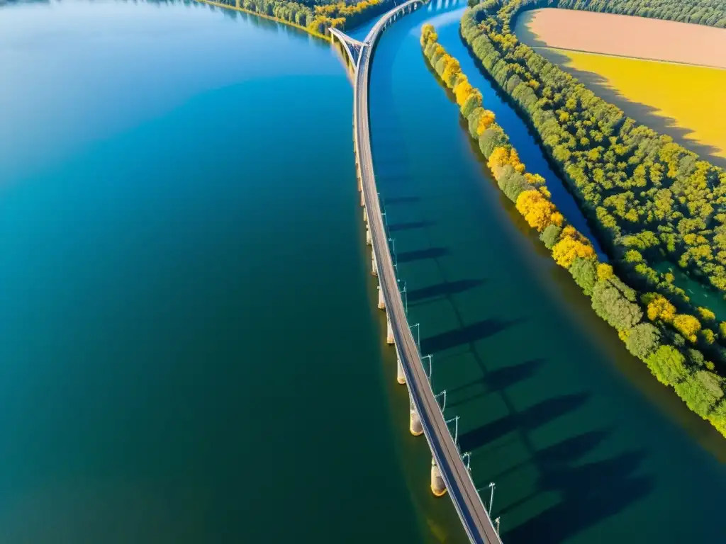 Fotografiar puentes desde el cielo: impresionante vista aérea de un puente con detalles arquitectónicos y paisaje circundante