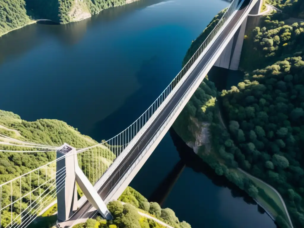 Puentes colgantes con cables de fibra: Puente moderno de fibra de carbono sobre un desfiladero, resaltando la innovación y la belleza natural