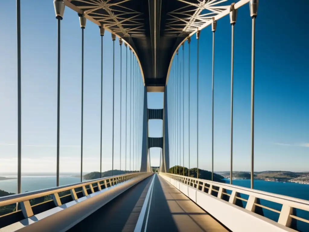 Puentes colgantes con cables de fibra: imagen de puente moderno suspendido por cables de fibra de carbono, resaltando innovación y fuerza