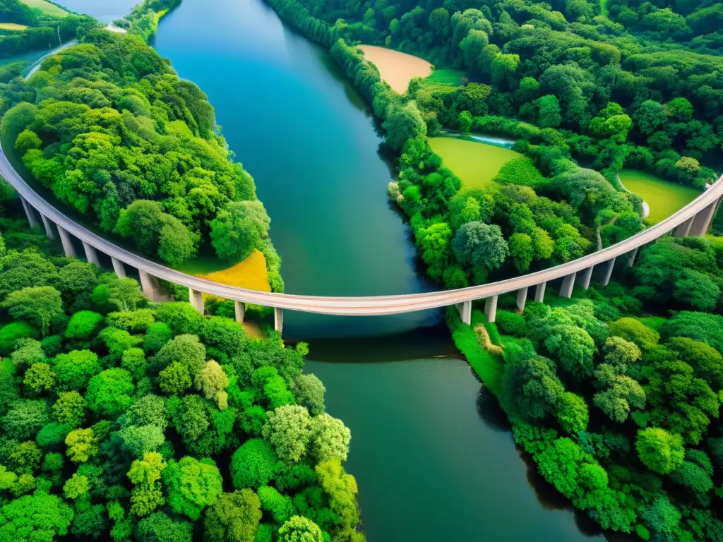 Puentes icónicos integración paisajística: Puente impresionante integrado armoniosamente en entorno natural, resalta su diseño único