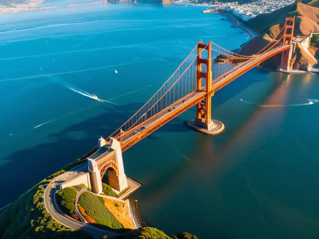 Puentes icónicos: la majestuosidad del Golden Gate al atardecer, fusionando historia, arquitectura y belleza natural en San Francisco