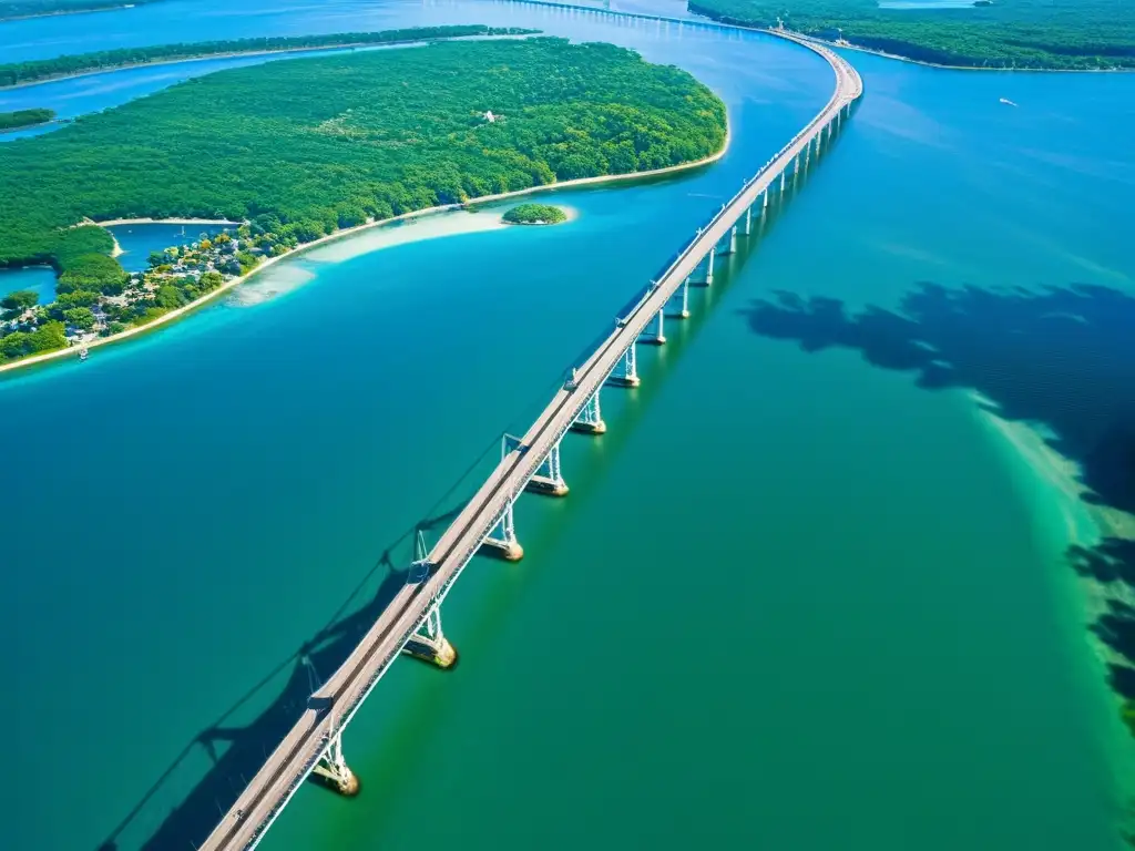 Puentes icónicos del mundo: Vista aérea del Puente de las Mil Islas sobre aguas cristalinas y exuberantes islas verdes