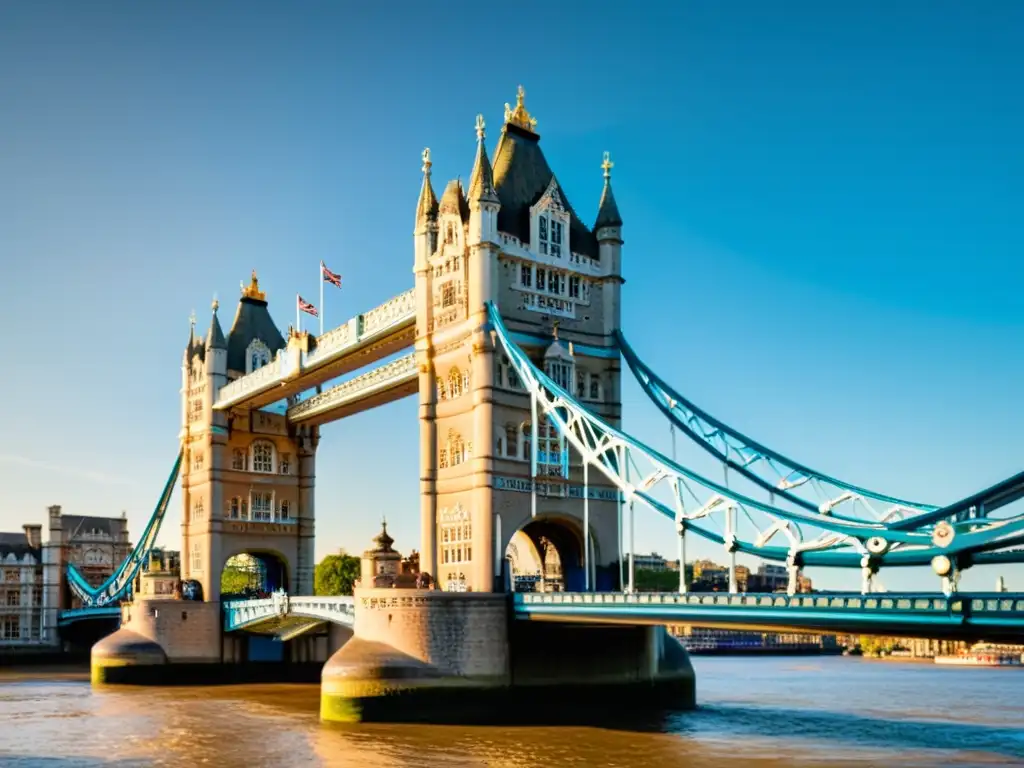 Puentes icónicos del mundo: La icónica Torre de Londres bañada por la cálida luz dorada, resaltando su elegancia atemporal