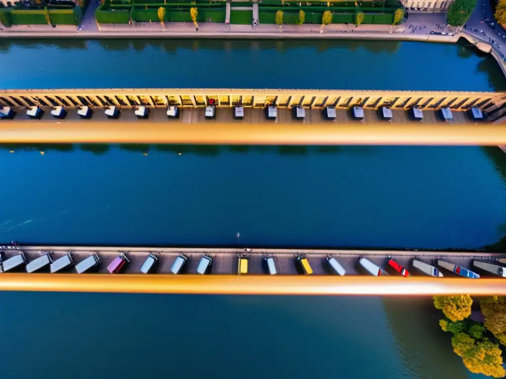 Puentes icónicos del mundo: Pont des Arts en París con candados de amor y el atardecer reflejado en el río Sena