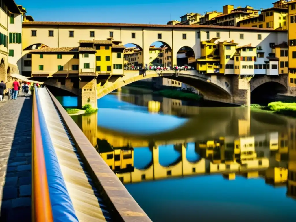 Puentes icónicos del mundo: Conservacionistas restaurando el icónico Puente Vecchio en Florencia, Italia, bajo la cálido luz del sol