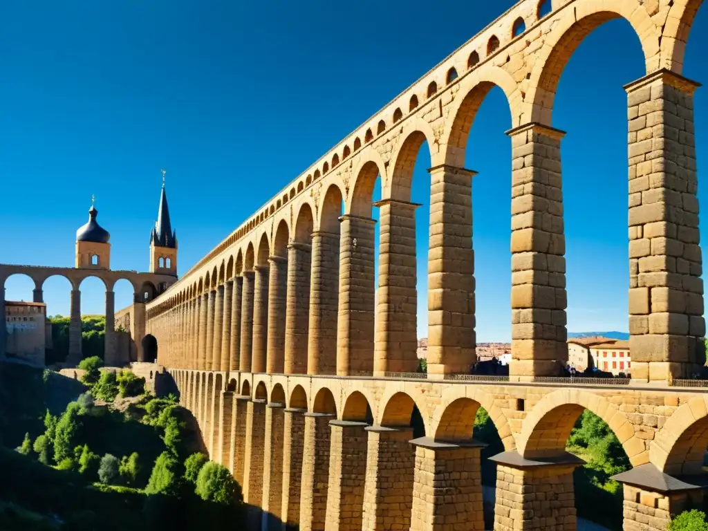 Puentes icónicos del mundo: Imagen de contraste entre antiguo acueducto romano y moderno puente colgante, resaltando evolución y belleza