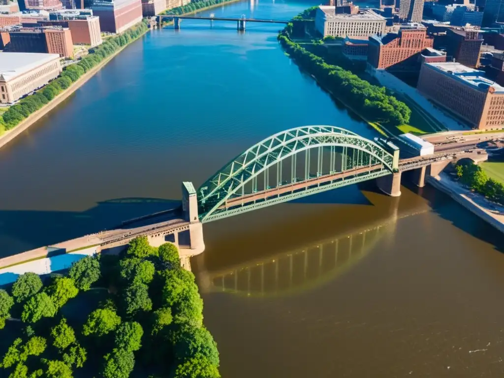 Puentes icónicos del mundo: Majestuoso puente Eads sobre el río Mississippi, con su intrincada estructura de acero y el resplandor del sol sobre el agua