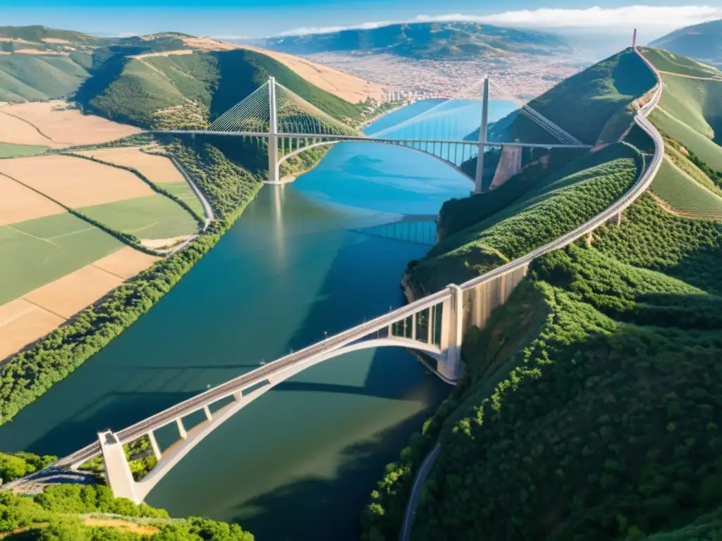 Comparación de puentes icónicos: el Viaducto de Millau destaca por su estructura impresionante, junto al Golden Gate y el Akashi Kaikyō