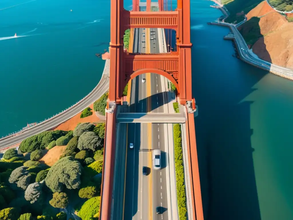 Puentes impresionantes realidad aumentada: Detalle 8K del puente Golden Gate, con elementos de AR integrados en el paisaje urbano