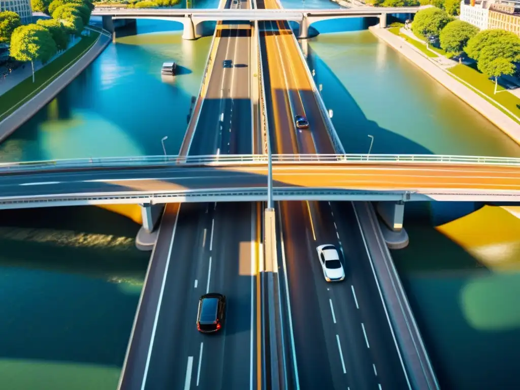 Puentes impresionantes realidad aumentada: un puente de ciudad bulliciosa con elementos de AR integrados y juego de luces y sombras