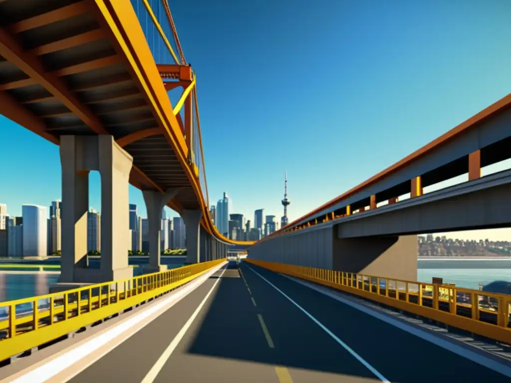 Simulador de construcción de puentes detallado para aficionados, con escena realista de construcción en una ciudad digital