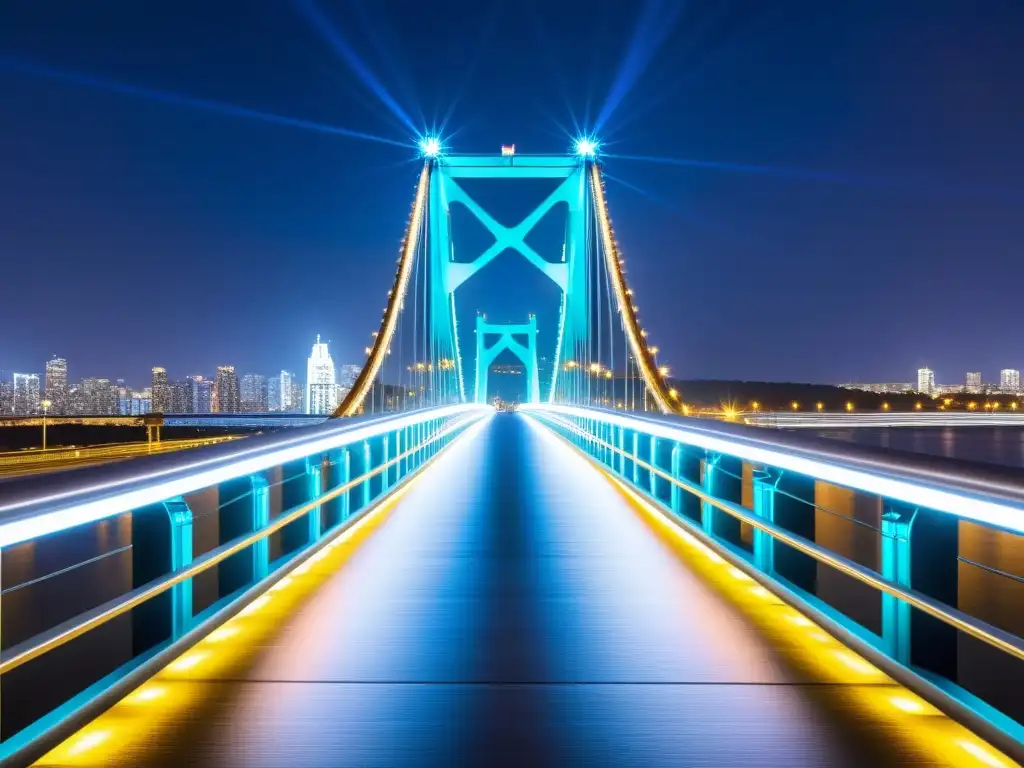 Sistemas de iluminación en puentes icónicos: detallada imagen de luces LED y compleja instalación en puente, resaltando su integración arquitectónica