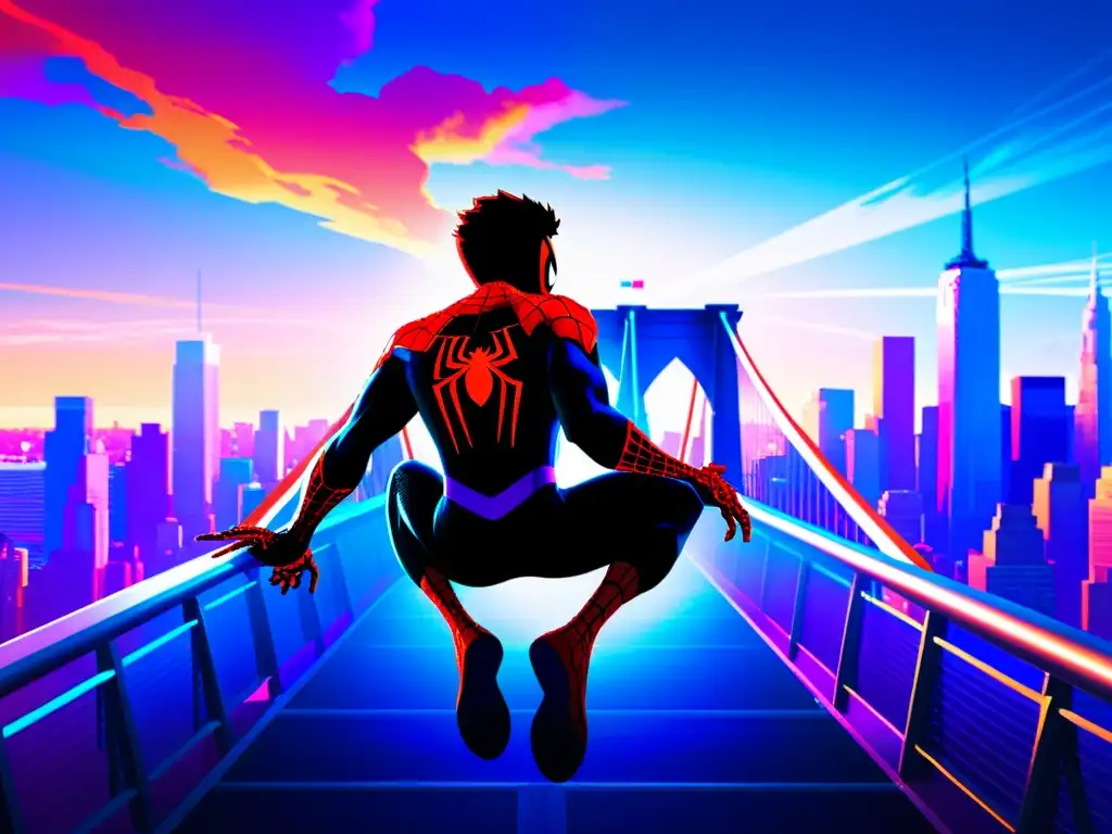 Spider-Man: Into the SpiderVerse muestra al trepamuros en el Puente de Brooklyn al atardecer