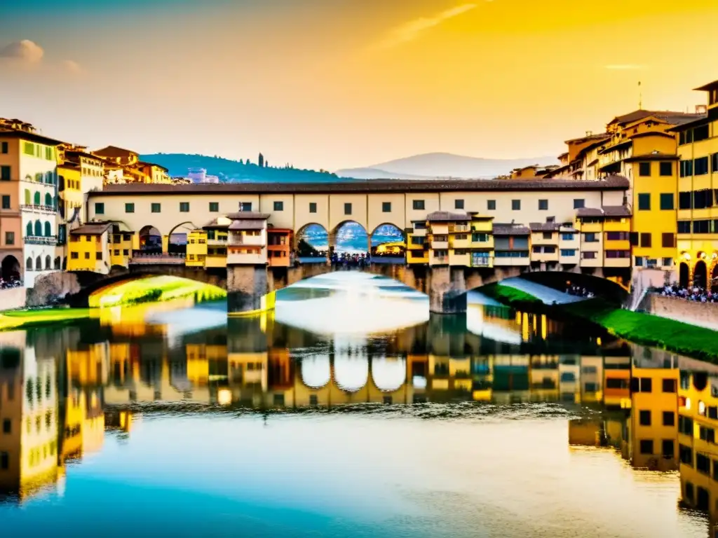 Ponte Vecchio en Florencia, un ícono renacentista con arquitectura medieval, tiendas encantadoras y el río Arno debajo