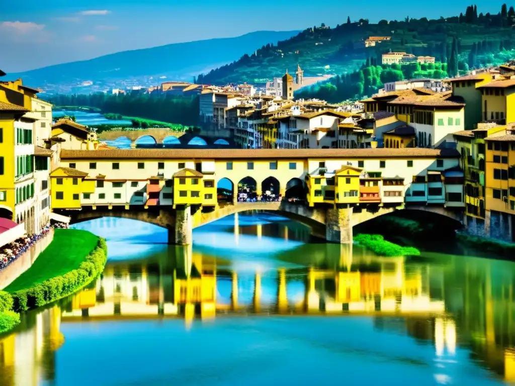 Ponte Vecchio en Florencia: una imagen documental de la histórica arquitectura, tiendas y el bullicio de turistas y locales