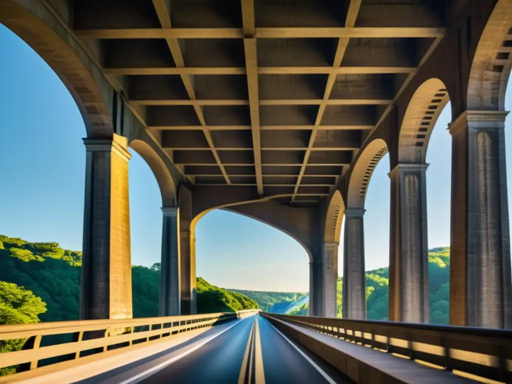 Un viaducto histórico capturado en alta resolución desde un ángulo único, destacando sus detalles arquitectónicos y elementos artísticos