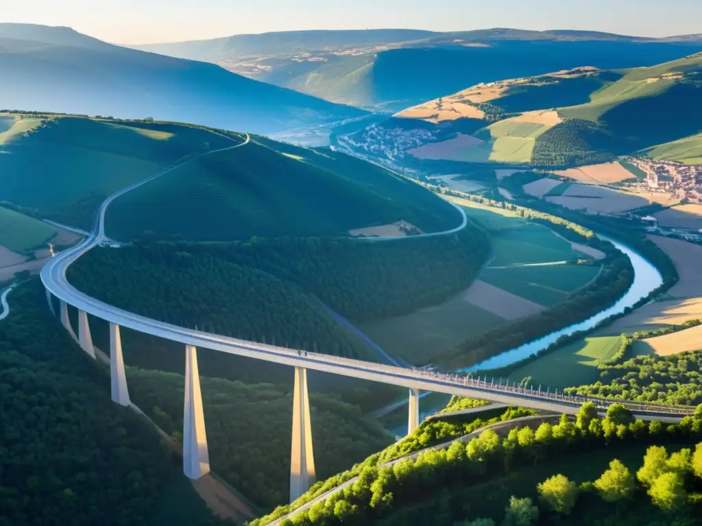 El Viaducto de Millau se alza majestuoso sobre el valle, bañado por la cálida luz del atardecer