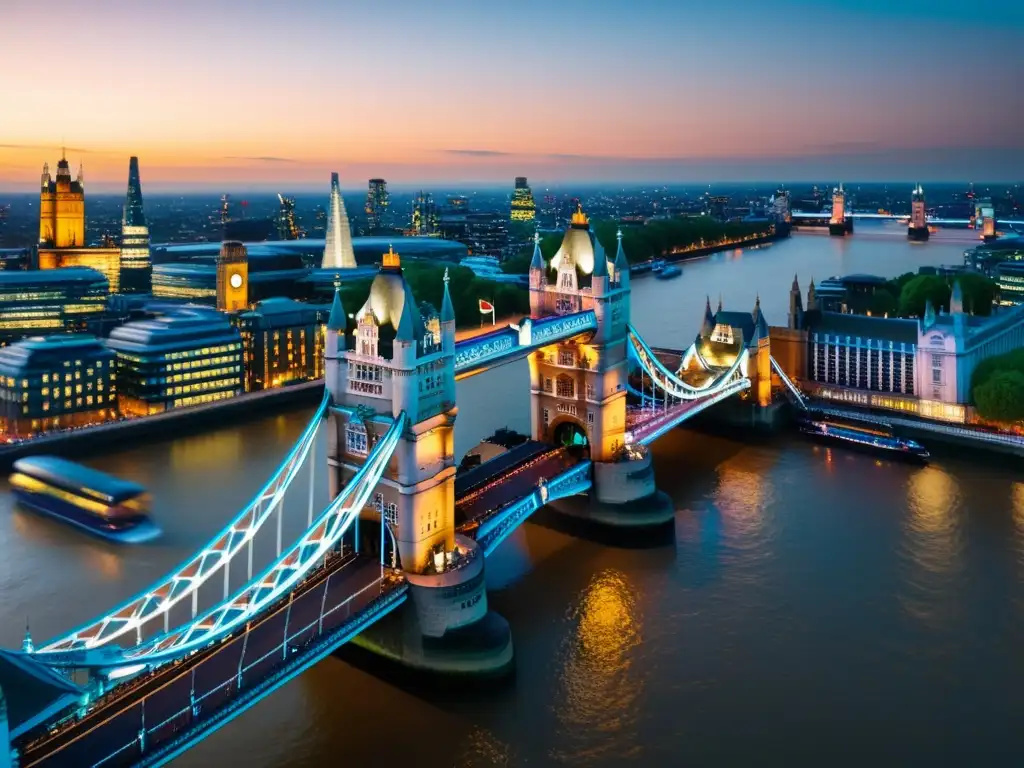 Vibrante atardecer ilumina el majestuoso Puente de la Torre de Londres, destacando su historia y significado cultural