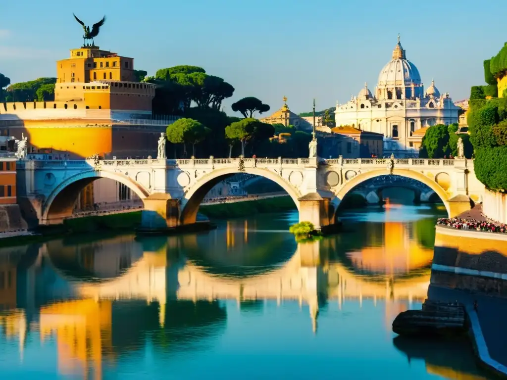 Vibrante atardecer en el icónico Ponte Sant'Angelo de Roma