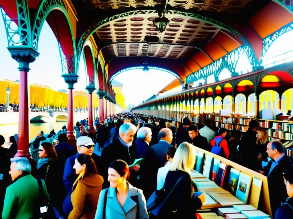 Vibrante feria del libro en el Puente Alexandre III con autores, lectores y ambiente literario