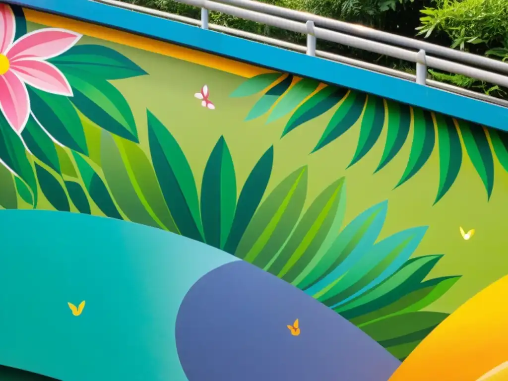 Un vibrante mural de flora y fauna en un puente emblemático