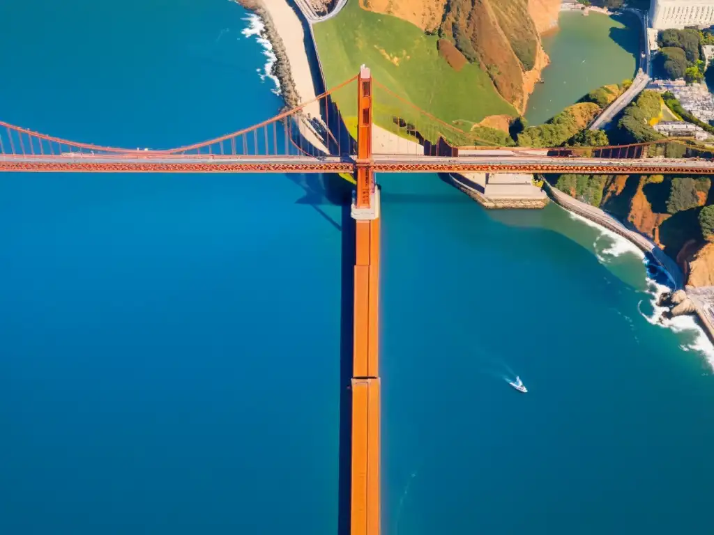 Vibrantes exposiciones de arte en el Puente Golden Gate, bañadas por la suave luz dorada del atardecer, creando una atmósfera etérea y cautivadora