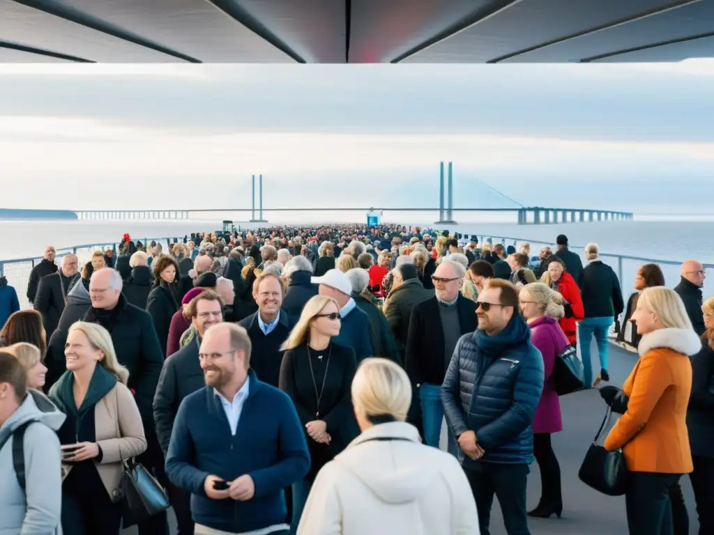 Visitantes interactúan con innovadoras exhibiciones en el Puente Øresund, reflejando su impacto cultural y social