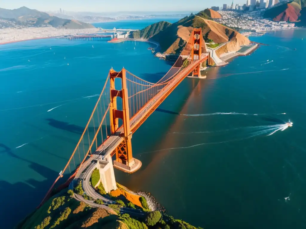 Vista aérea de la icónica arquitectura del Golden Gate Bridge en San Francisco, California