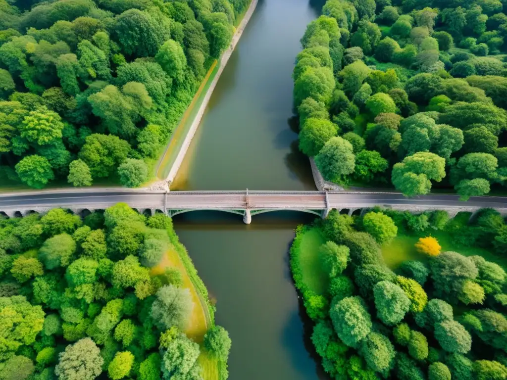 Vista aérea detallada de un antiguo puente, resaltando la necesidad de restauración